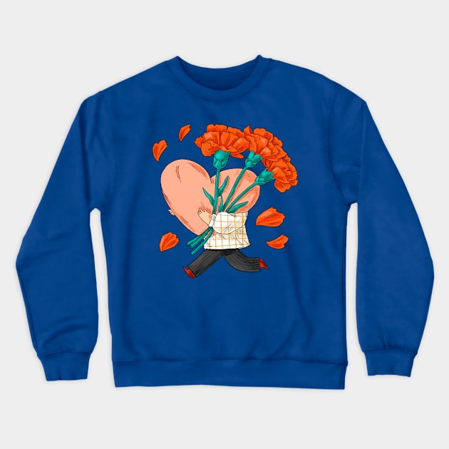 Hand Drawn Heart Flower Carrier Crewneck Sweatshirt by Mako Design 